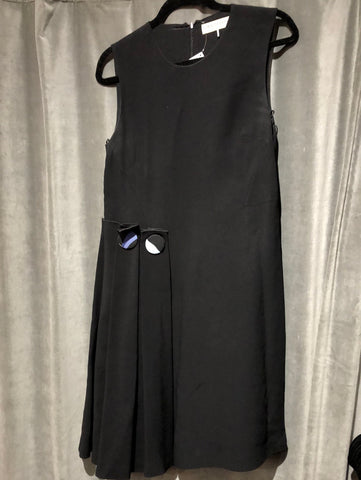 Emilio Pucci Black A-line dress with side pleats and oversized buttons