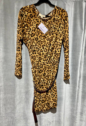 Michael Kors Leopard Stretch Long Sleeve Short Dress