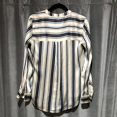 Veronica Beard Ivory and blue striped silk button down blouse