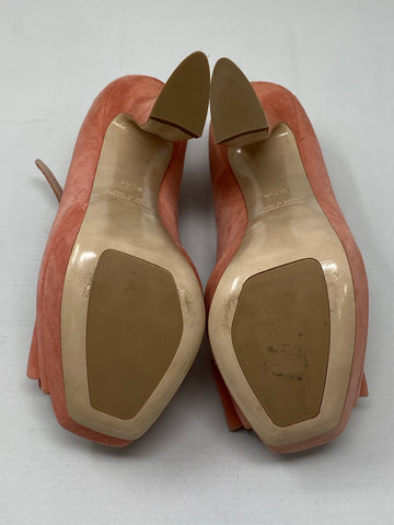 Miu Miu Suede Salmon T strap Platform Sandal with Bow