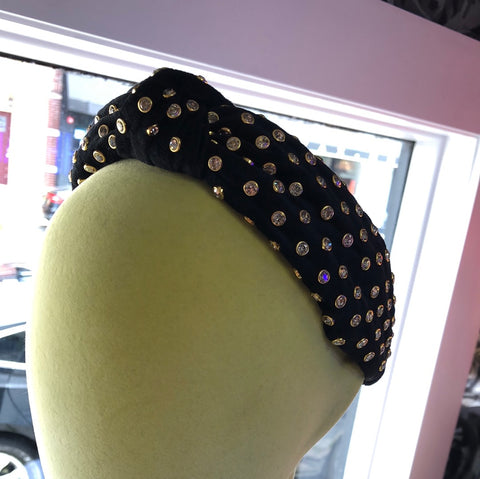Lele Sadoughi Black Velvet and Clear Crystal Top Knotted Headband