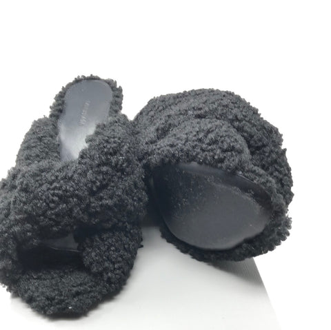 Balenciaga Drapy Sandal in Black Faux Shearling Mule