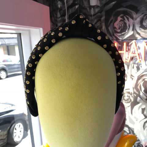 Lele Sadoughi Black Velvet and Clear Crystal Top Knotted Headband