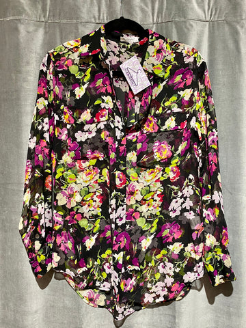 Equipment Sheer Floral Button Down Blouse