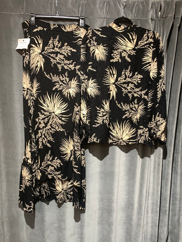 BASH Black Silk Fabric Long Sleeve Top and MAxi Skirt with Ivory Floral Print