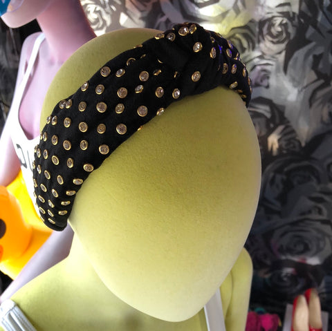 Lele Sadoughi Black Velvet and Clear Crystal Top Knotted Headband