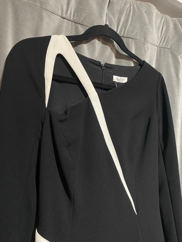 MUGLER Black Long Sleeve black Asymetric Cut Out Straight Dress