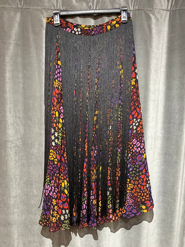 Farm Rio Multicolor midi skirt with Black Fringe Overlay