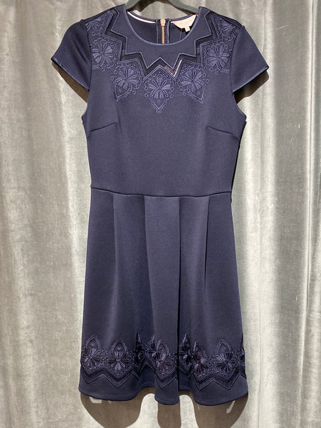 Ted Baker Navy Cap Sleeve Fit and Flare Dress