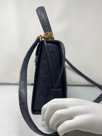 Vintage: Nerina Sandton Sun Ostrich Leather Grey shoulder bag with Gold hardware
