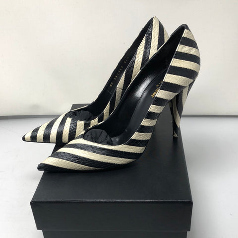 Saint Laurent black and white snakeskin zebra print pump