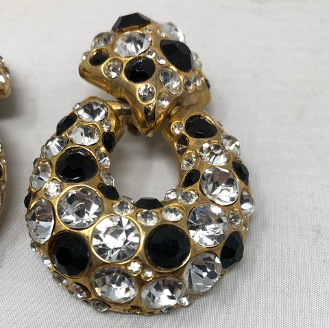 VINTAGE: Crystal and black gold oversized hanging earring