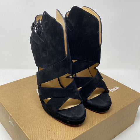 Christian Louboutin Black Suede Platform Sandal Apron Lili 120