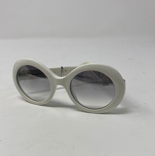 Jimmy Choo White Plastic Circle Sunnies with Silver Sparkle Sides