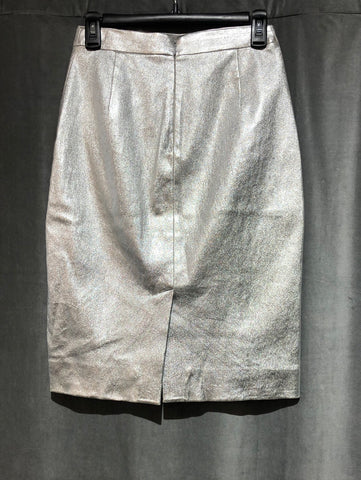 J Crew Silver Metallic Straight Stretch Midi Skirt