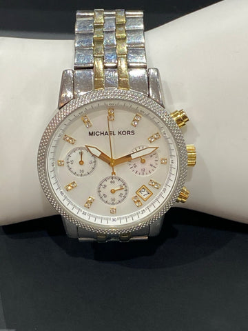 Michael Kors 'The Ritz' Two-Tone Silver and Gold Mother of Pearl Watch