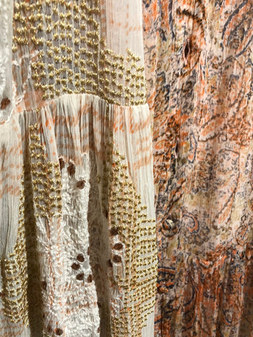 Free People Long Sleeve Paisley Print With Gold matalic side Maxi Dress