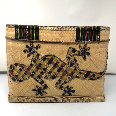 Hand Woven Rectangle Straw Handbag with Lizard Patch