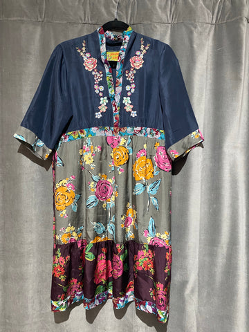 Johnny Was Navy and Floral Three Quarter Sleeve Dress