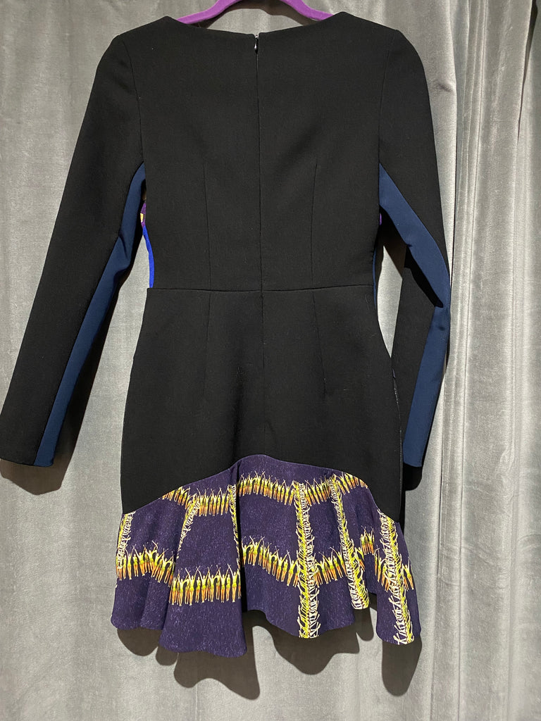Peter Pilotto Long SLeeve Multi Fabric Short Dress with Falre Bottom