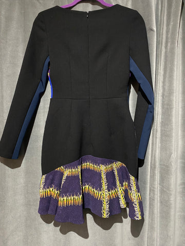 Peter Pilotto Long SLeeve Multi Fabric Short Dress with Falre Bottom