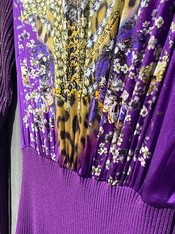 Cavalli Class purple Long Sleeve Knit and Silk Full Skirt Dress