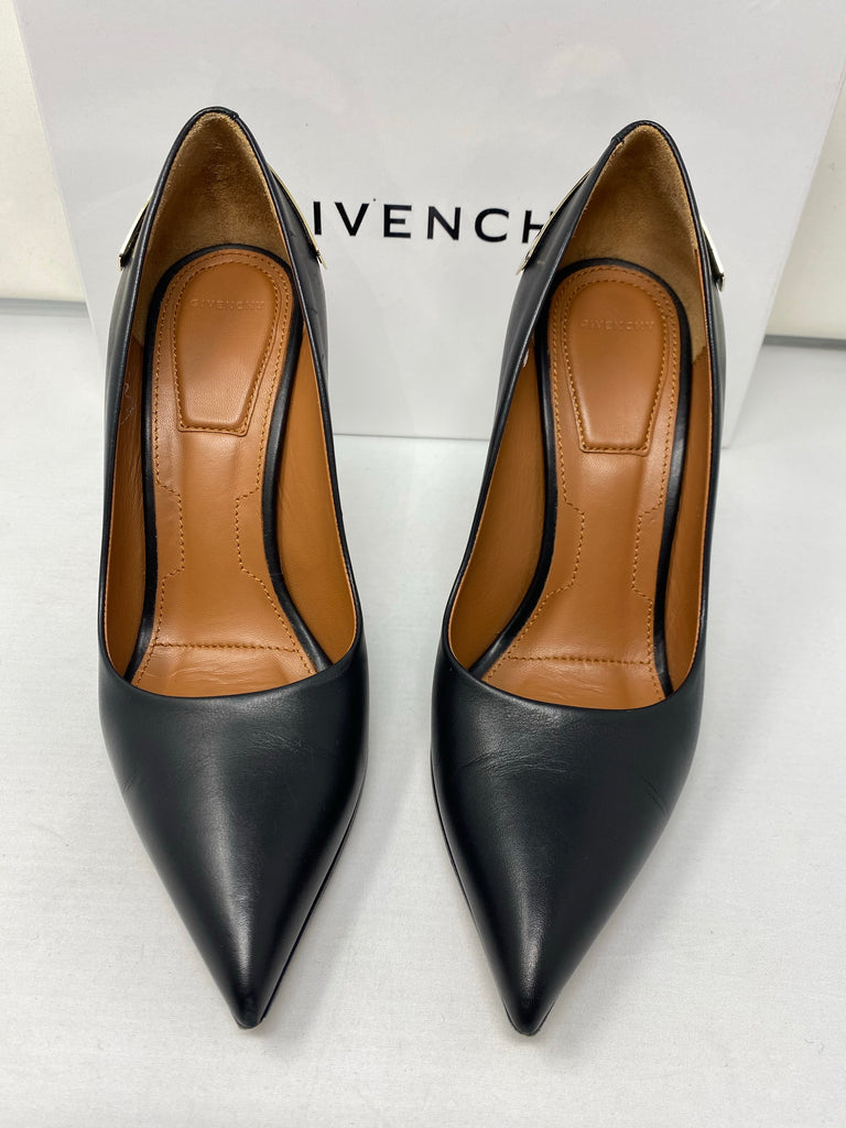 Givenchy Black Leather Pump with Gold Panel on Back