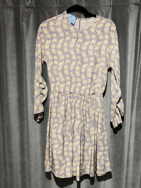 Prada Crew Neck Long Sleeve Dotted Silk Dress