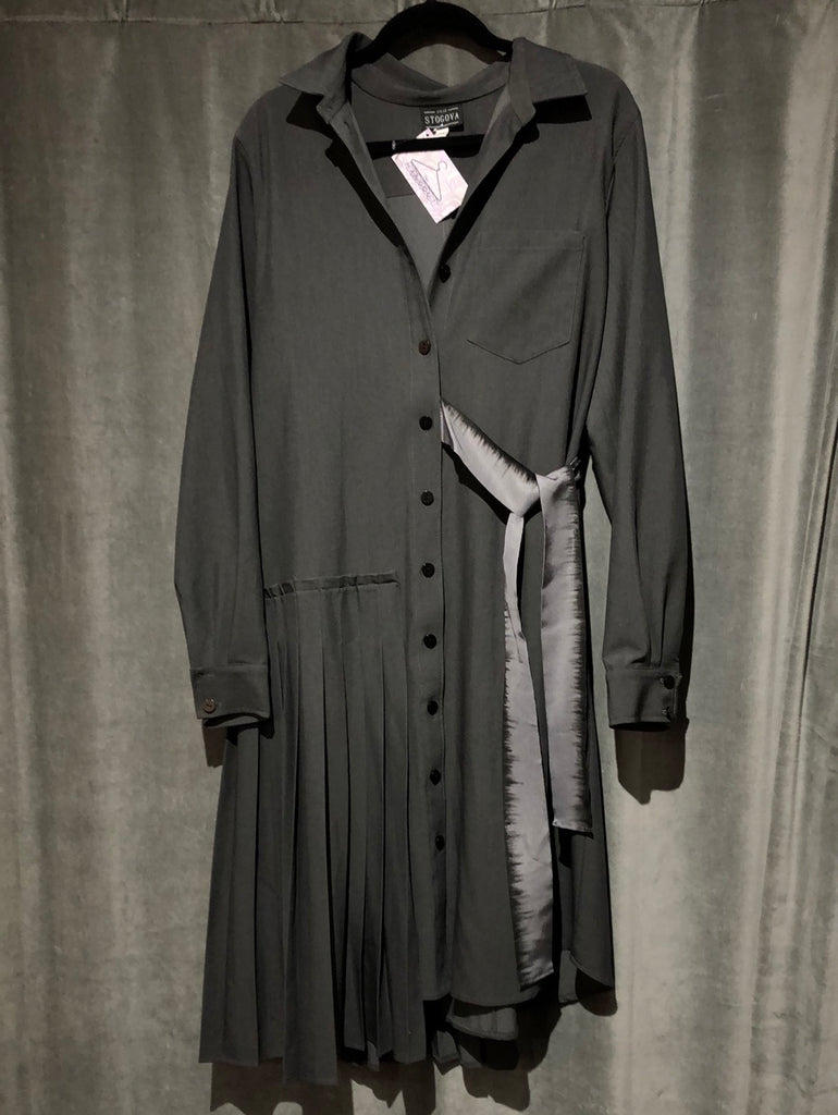 Lilia stogova Dark Grey Long Sleeve Collared Button Down dress