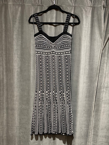 MISSONI Black and White Print Spaghetti Strap Knit Body Con Midi Dress
