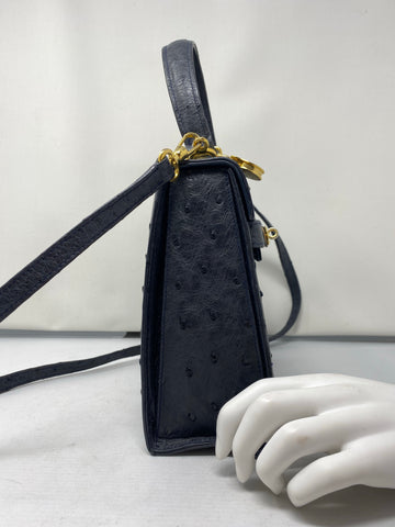 Vintage: Nerina Sandton Sun Ostrich Leather Grey shoulder bag with Gold hardware