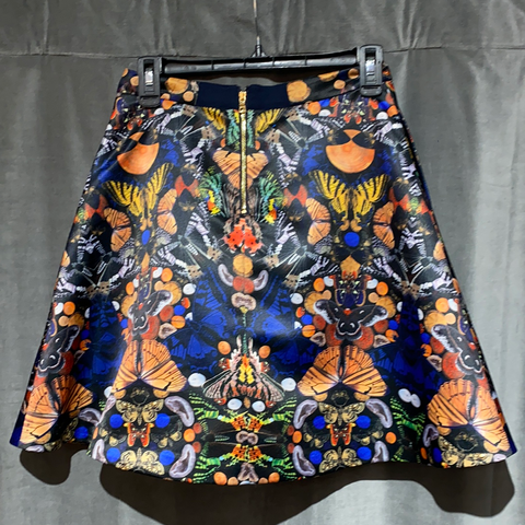 Alice and Olivia Satin Pleated Butterfly Print Mini Skirt