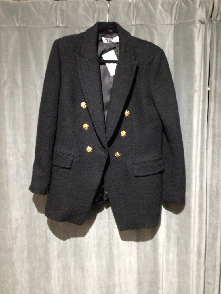Zara Black tweed Blazer with Gold Buttons The Hangout