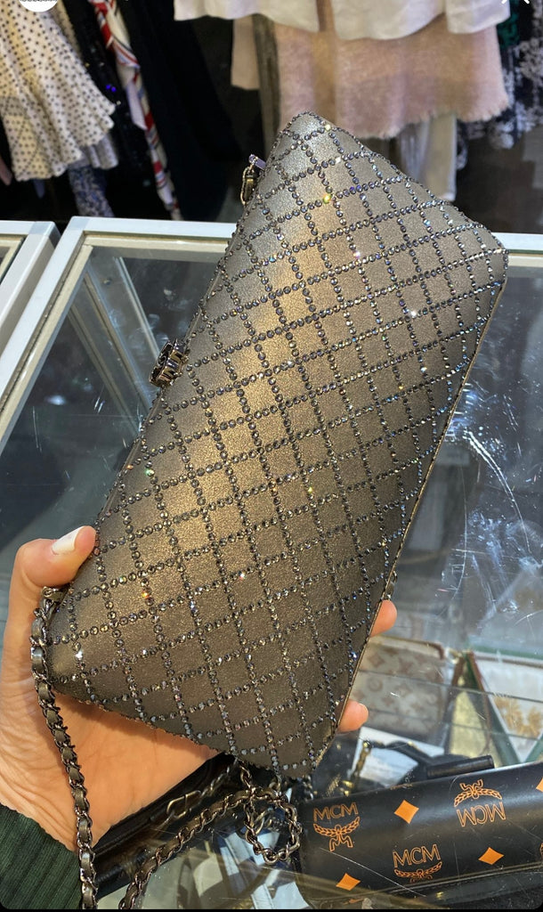 Chanel Slate Gray Lambskin Crystal Evening Clutch