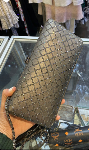 Chanel Slate Gray Lambskin Crystal Evening Clutch