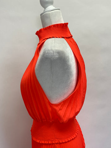 A.L.C Neon Orange Pleated Midi Dress