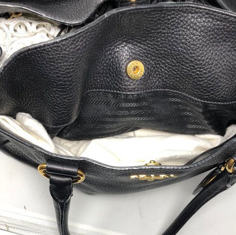 Prada Black Vitello Daino Satchel with Gold Hardware