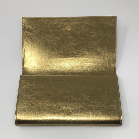 YSL Dark Gold Metallic Crackled Leather Large Clutch