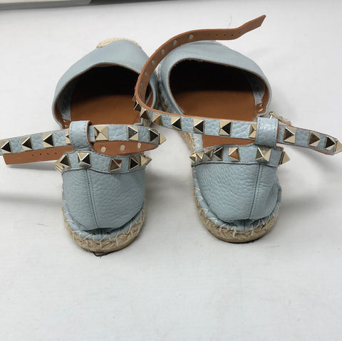 Valentino Light Blue Leather Rockstud Espadrille