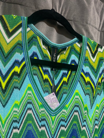 Marc Cain Greens Zig Zag V Neck Knit Long Sleeve Mini Dress