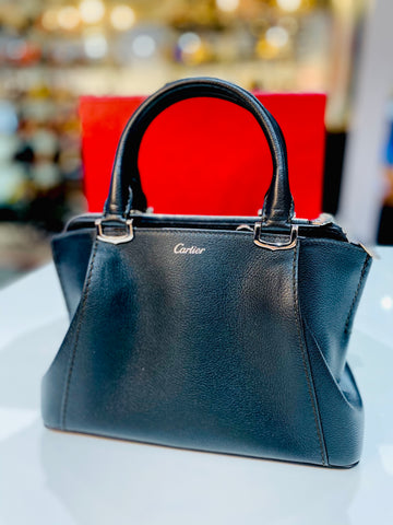 C De Cartier Bag, MIni Black Leather with Silver Hardware – The Hangout