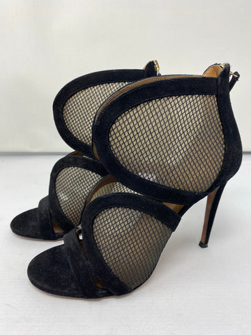 Aquazzura Black Open Toe Suede Back Zip Shoe