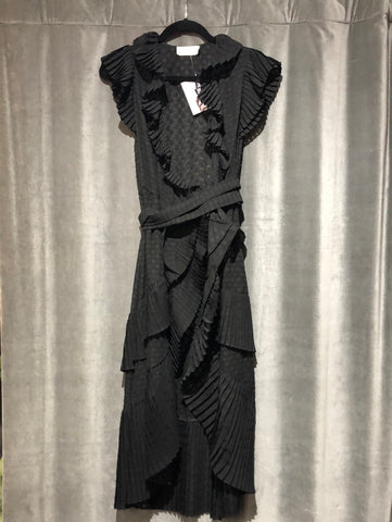 Zimmerann Black Short Sleeve Ruffle Trim Wrap Dress