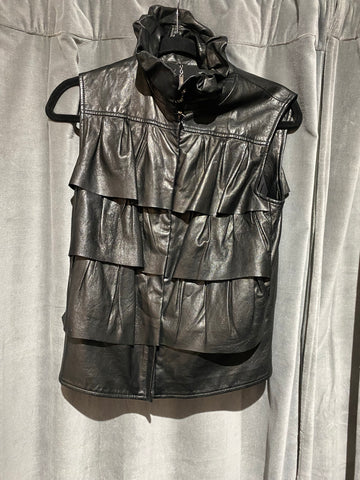 Diane Von Ferstenberg Black Leather Layered Zip Up Vest