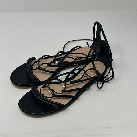 Gianvito Rossi Black lace up sandals with pearls