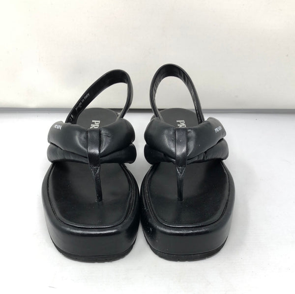 PRADA Black Leather Sandal with Leather Thong
