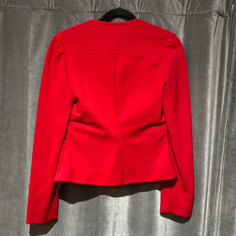 Vintage: Valentino Red Collarless V Neck Zip Jacket