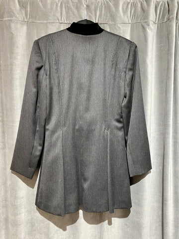 TOMASZ STARZEWSKI CLASSICS Grey Wool Blazer with Black Velvet Mock Collar
