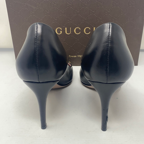 Gucci Black Leather Heel with Gold Studs