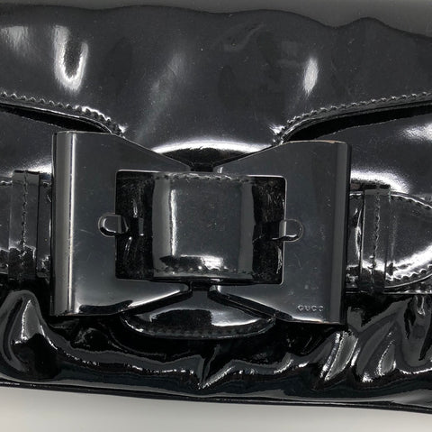Vintage: Gucci Black Patent Leather Clutch with Bow and Shoulder Strap